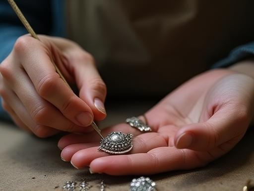 Close up of artisan hands crafting jewelry